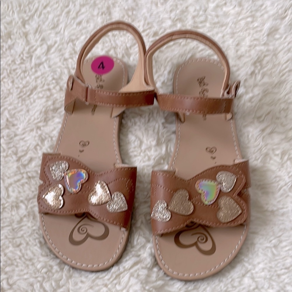 Brown Glitter Heart Kids Sandals